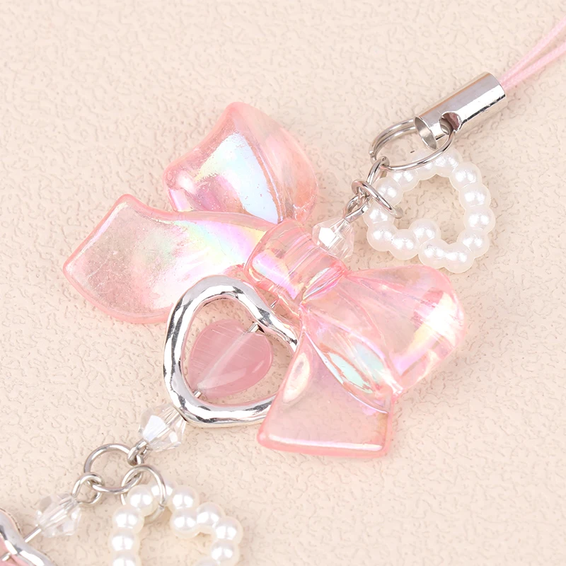 Sweet Pink Bowknot Heart Phone Chains For Girl Cute Flower Star Phone Strap Y2k Mobile Phone Lanyards Keychain