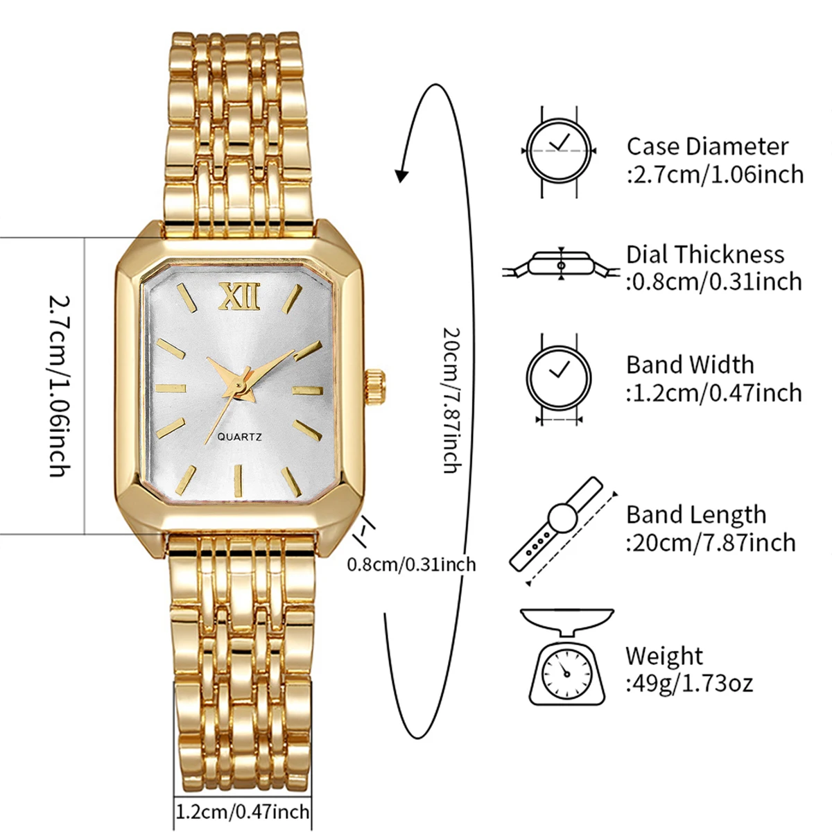 6PCS/Set Fashion Roma Dial Women Watches Ladies Rectangle Quartz Wristwatch Rhinestone Jewelry Set Reloj Mujer (Without Box)