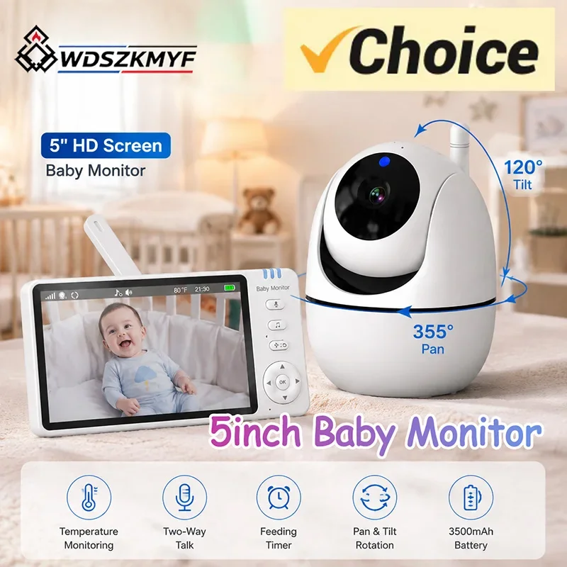 5 Inch Video Baby Monitor With 4X Zoom Babyphone Camera Bebe Nanny Monitors Mother Kid Two Way Audio Night Vision Babysitter