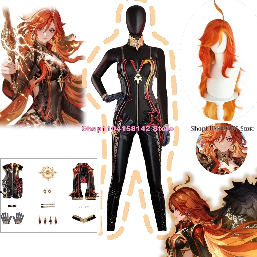 Genshin Impact Mavuika Traje de Cosplay para Mulheres, Fato Pyro Archon, Uniforme Sexy, Festa de Halloween, Roupa de RPG