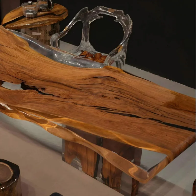 custom.Factory Price New Transparent Saturated Epoxy Resin Olive Wood Solid Wood High-end Personalized Custom Dining