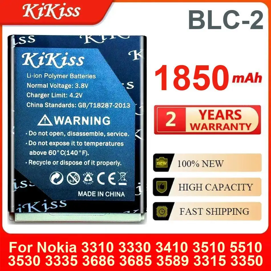 

Аккумулятор Kikiss BLC-2 1850 мАч для Nokia 3310 3330 3410 3510 5510 3530 3335 3686 3685 3589 3315 3350 6650 6800 3550