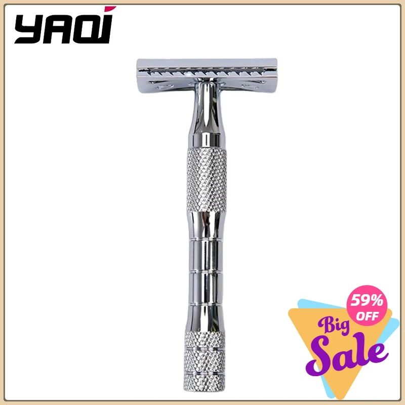 

YAQI High Quality Stainless Steel Handle Safety Razor Chrome Color Simple Portable Travel Face Cleaning For Mens Safety Razor