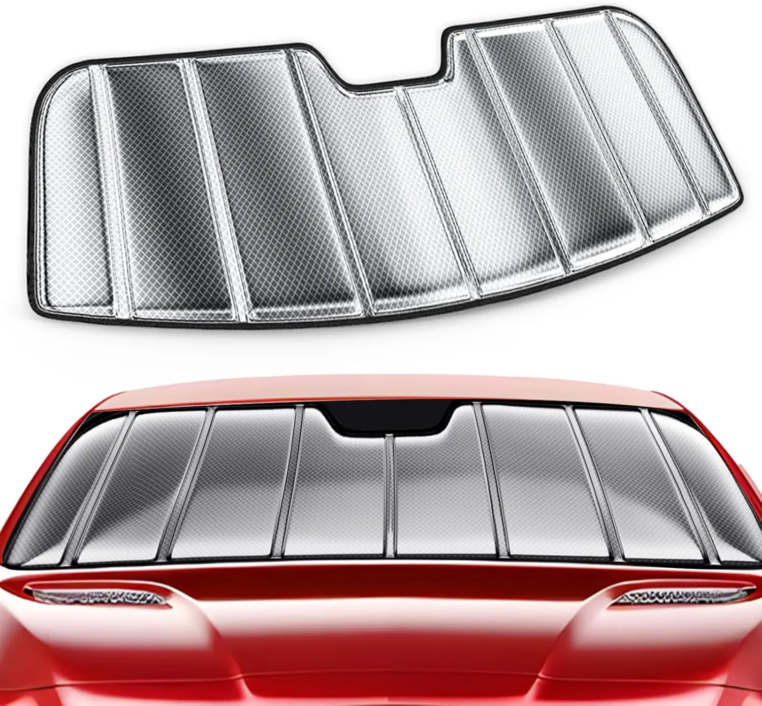 Car Front Window Application, 3-Layer Reflective Material, No Color Mentioned, Keeps Car Cool