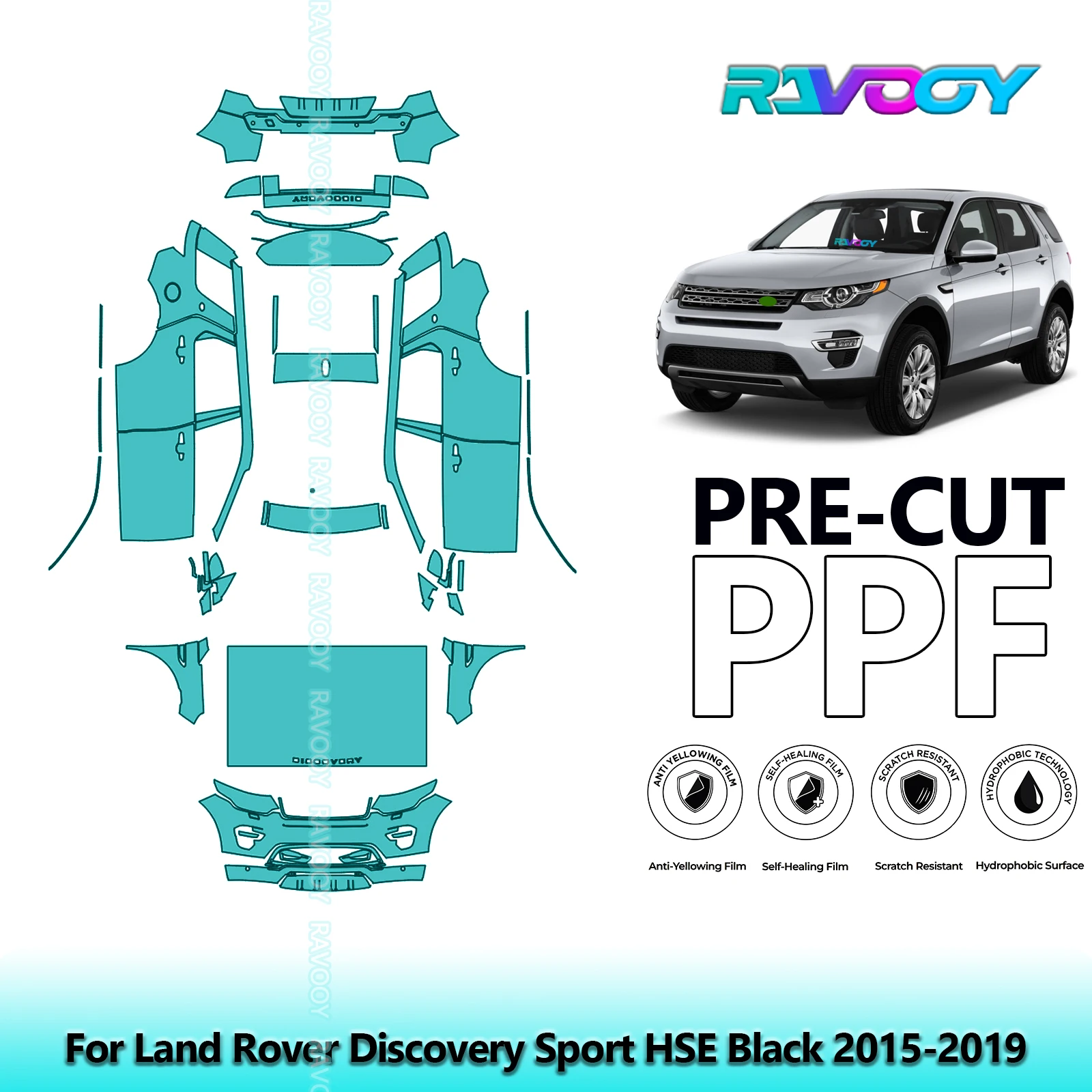

8,5 мил, полностью вырезанная защитная пленка для автомобиля PPF для Land Rover Discovery Sport HSE, черная 2015-2019