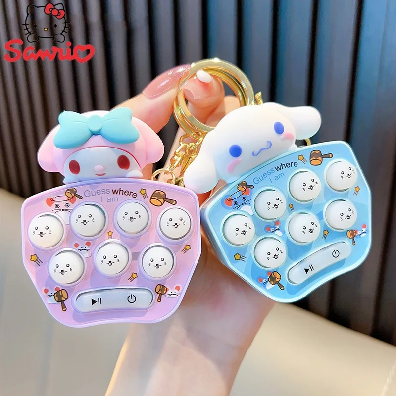 Sanrio Hello Kitty Game Console Keychain My Melody Kuromi Cinnamoroll Mini Handheld Whack-A-Mole Mini Decompression Game Pendant