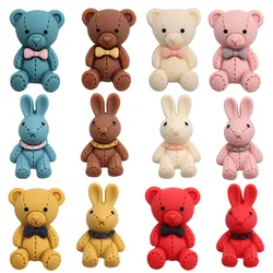 1-12PCS Kawaii Animal Cartoon Rabbit Bear Bow Resin Shoe Charms Accessories Children Adorable Decorations Girls Special Gift