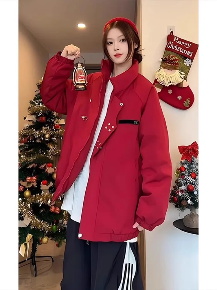 

Cisas Theme Thiened Cotton Jaet Men's Winter Outerwear Stand Collar Durable Metal Decorations Warm Padded Coat