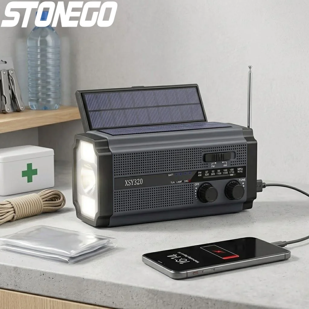 

Portable AMFM Solar Crank Radio 5000mAh Dynamo LED Torch Emergency SOS Alarm Outdoor Camping Hiking Lightweight