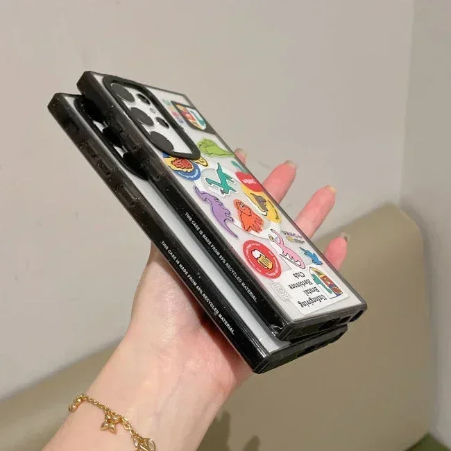 Cute Cartoon Dinosaur MagSafe Acrylic Black Border Protective Case for Samsung Galaxy S22 U S23U S24 Ultra Shell