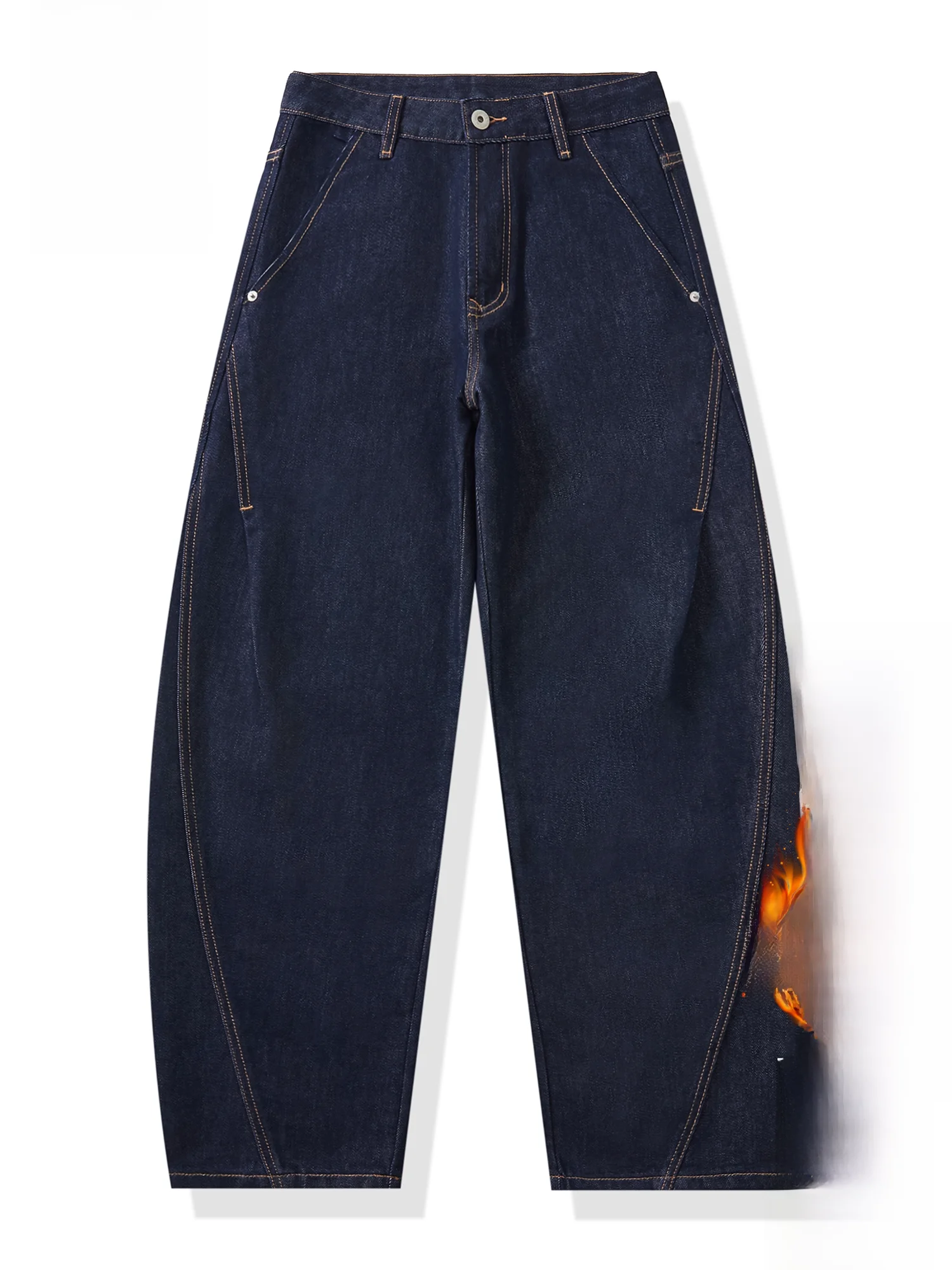 

PaulFrank Men's Fce Lined Casual Denim Jeans Spring Warm Wide Leg Jeans Spring Autumn Wear Resistant Straight Tube Pants