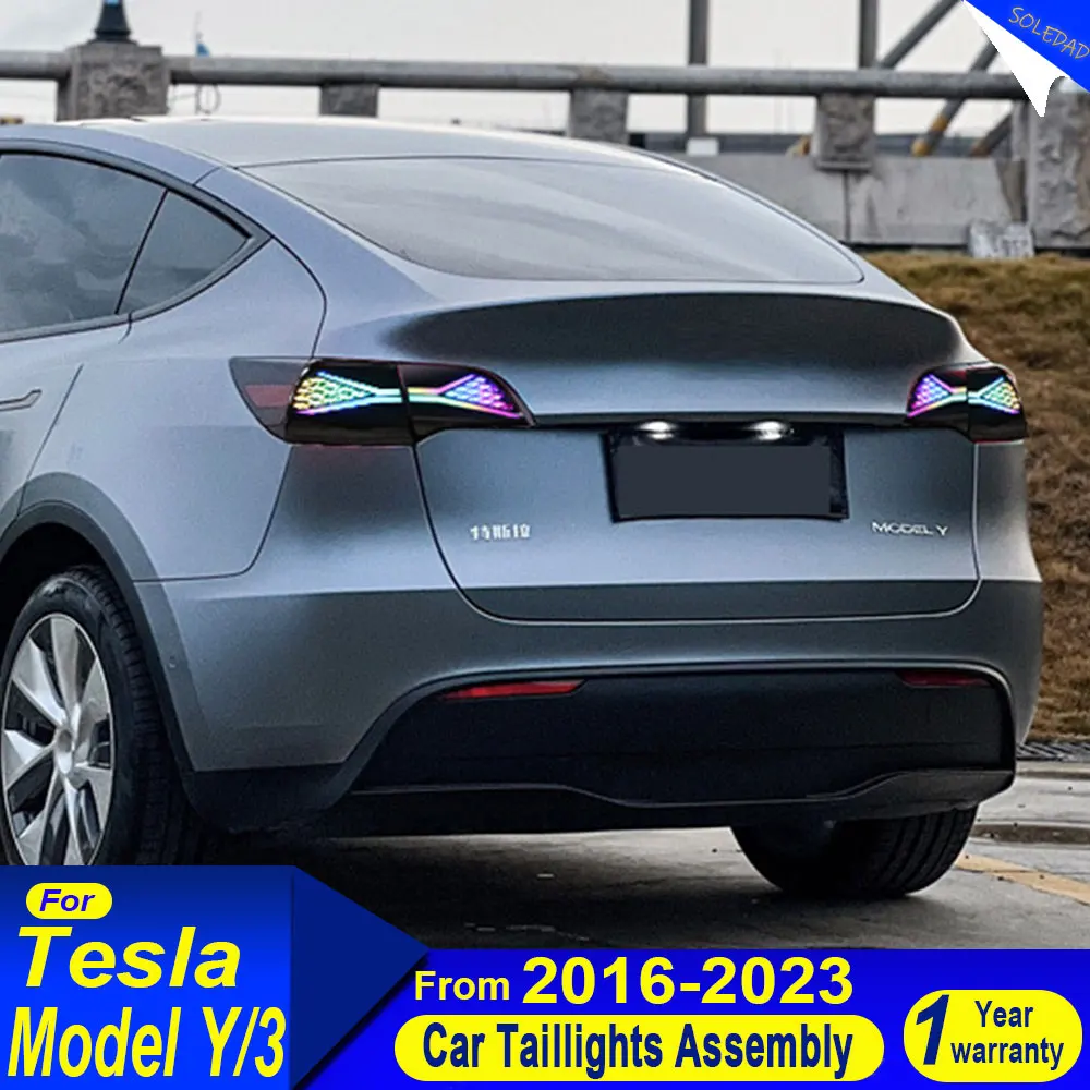 RGB Car Tail Lights for Tesla Model 3 Model Y 2017-2022 Rear Brake Lamp Upgrade with Start-up Animation Dynamic Sequential