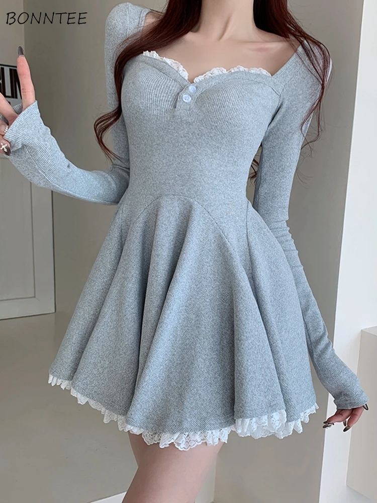 ชุดมินิผู้หญิงจีบเกาหลีแฟชั่นเจ้าหญิง Faircore Hotsweet PartywearStreetwear Elegant Vestidos Youthful Chic สาว