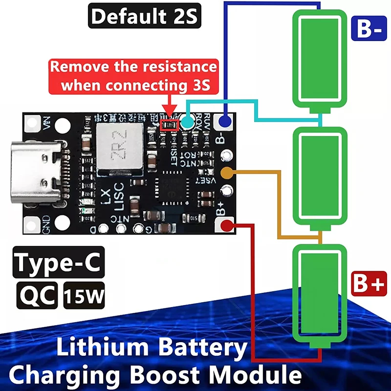 3.7V Lithium Battery Supporting Fast Charging Balance With Indicator Light Type-C USB Charging Enhancement Module