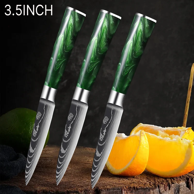 Damascus Fruit Knife Paring Knife Sharp Blade Fruit Vegetable Slicing Knife Small Knife with Resin Handle Kitchen Accessories