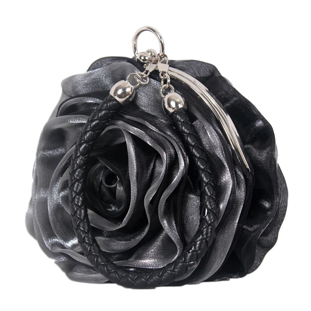 Three-dimensional satin flower dinner evening dress  bridal wedding lipstick change handbag girl