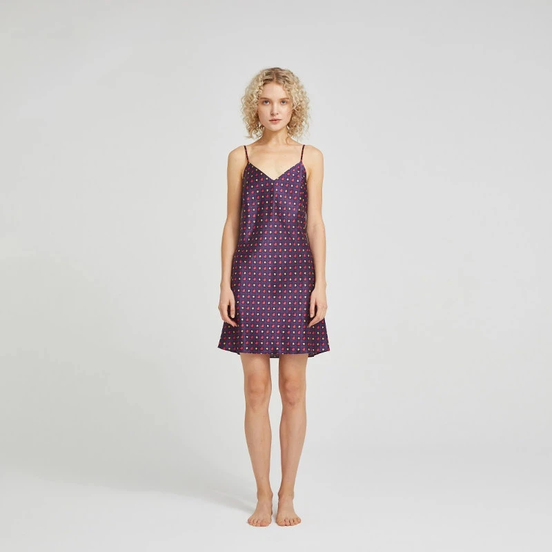 Heavyweight 100% Mulberry Silk Print Nightdress Sexy V Neck Spaghetti Strap Sleep Dress Bias Cut Women's Sleepwear Dress Pajamas