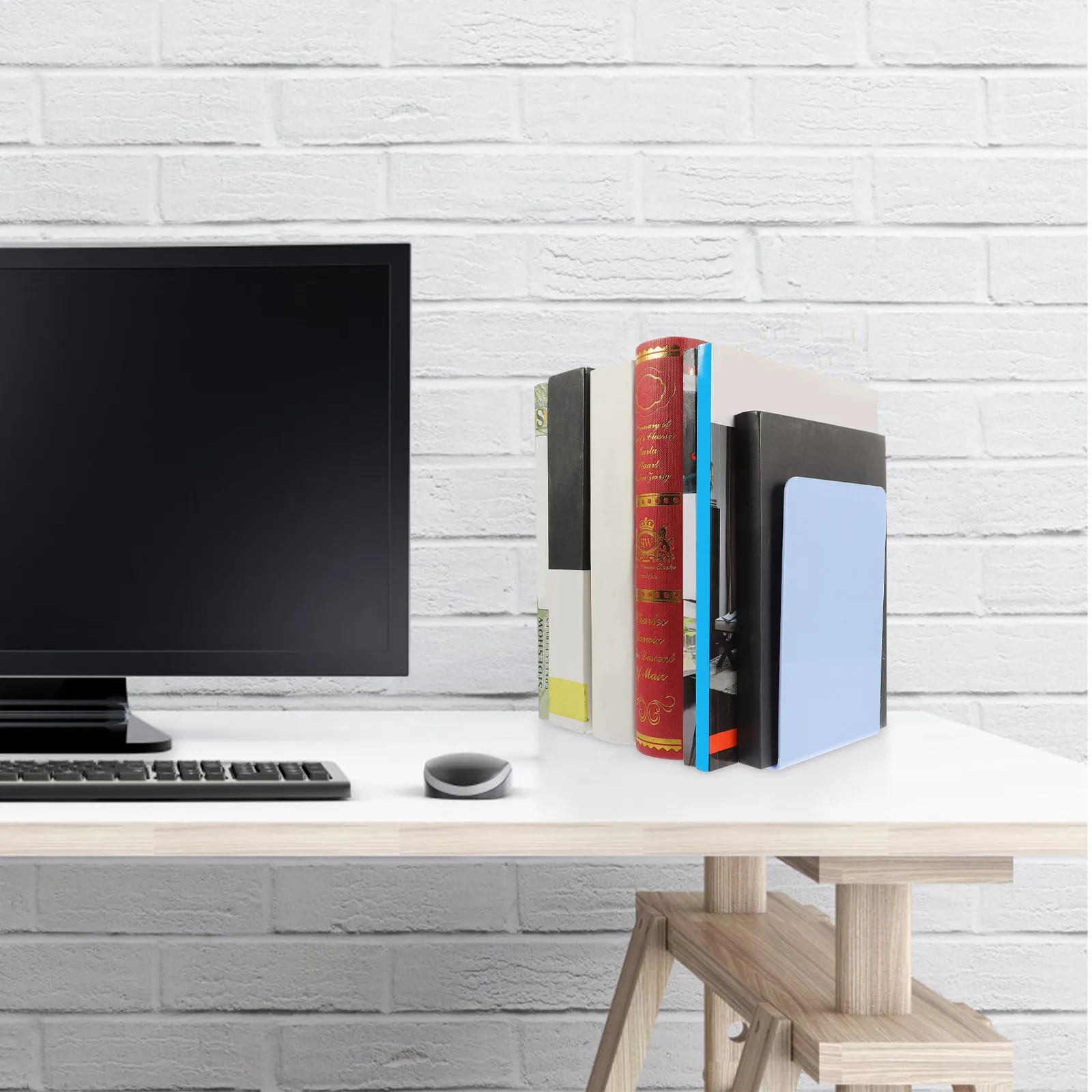 2Pcs Bookends PP Material Stylish Minimalist Desktop File Organizer Office Home Decorative Reading Holder Bookends