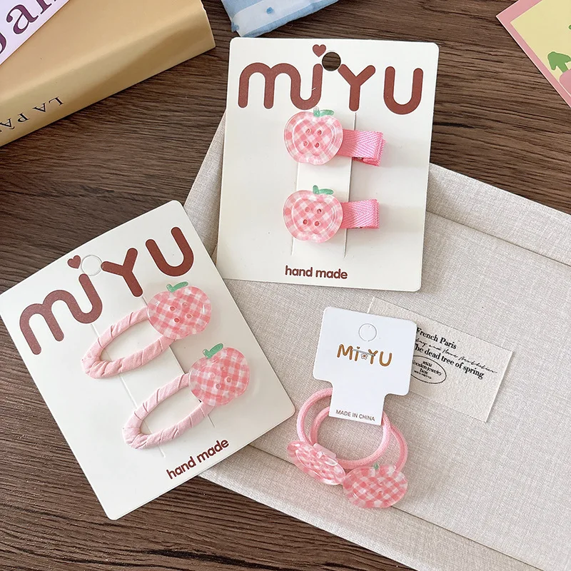 

Kids Hair Clips Non-Slip Small Duckbill Snap Clips for Girls Bangs Cute Pink Apple Print Hair Accessories 2pcs Set