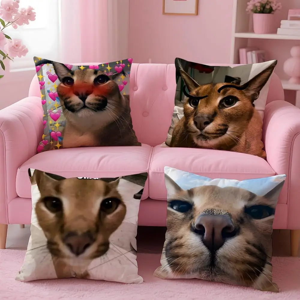 Floppa Cat Meme غطاء الوسادة نسيج قطيفة ناعم على الوجهين مطبوع أريكة شتاء دافئ هدية المنزل كيس وسادة #3