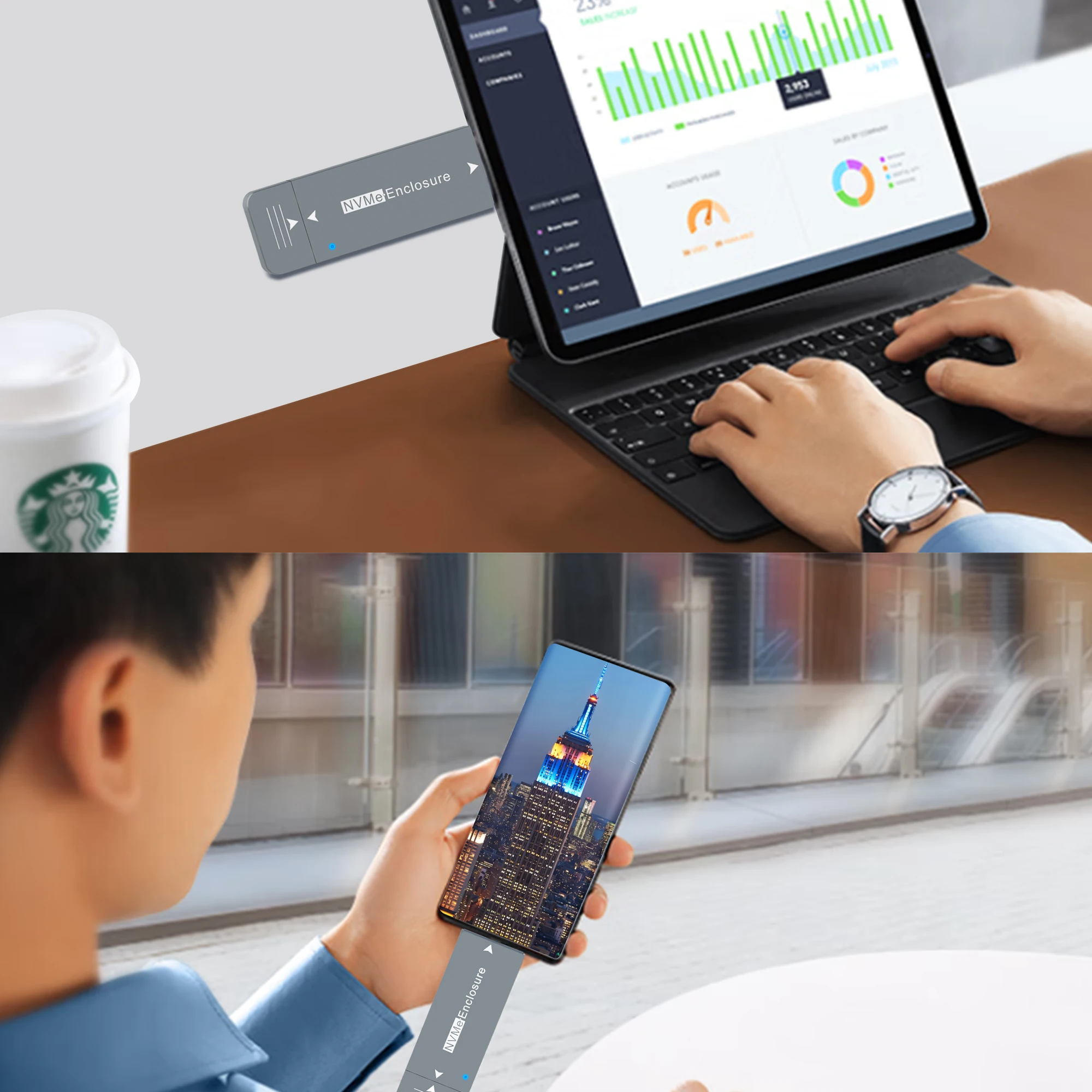 Direct-attach M.2 NVMe Enclosure USB-A ปลั๊ก USB 3.210Gbps In-line อลูมิเนียม 2230 SSD พร้อมแม่เหล็กป้องกันกรณีสําหรับโทรศัพท์