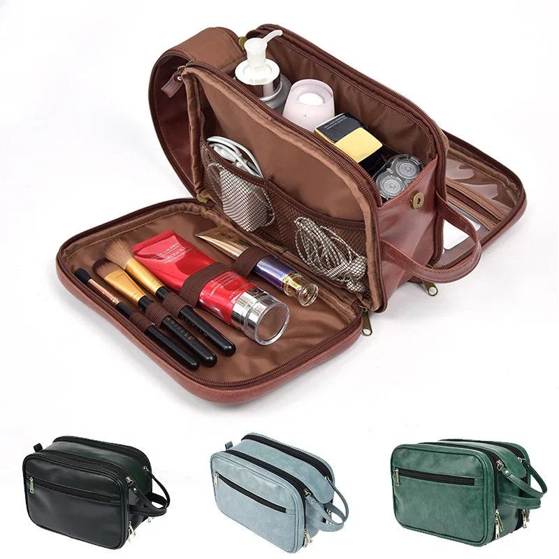 

2024 New Waterproof Travel Bags Men Cosmetic Bag Hanging Makeup Bag Pu Leather Travel Organizer Make Up Case Wash Toiletry Bag