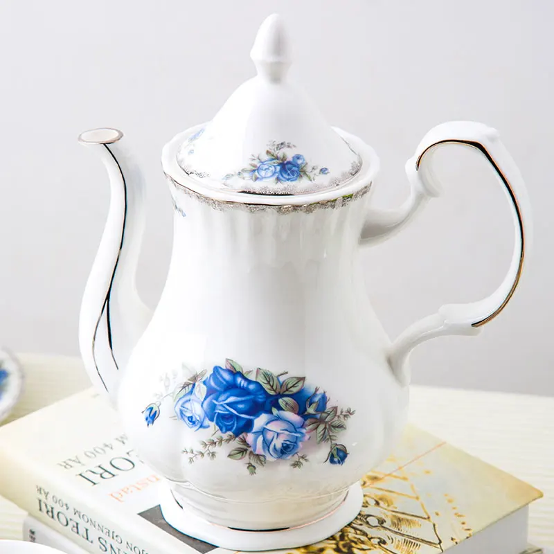 Fine Bone China Classic Blue Moonlight Rose Gold Luxury Large Capacity Tea Set