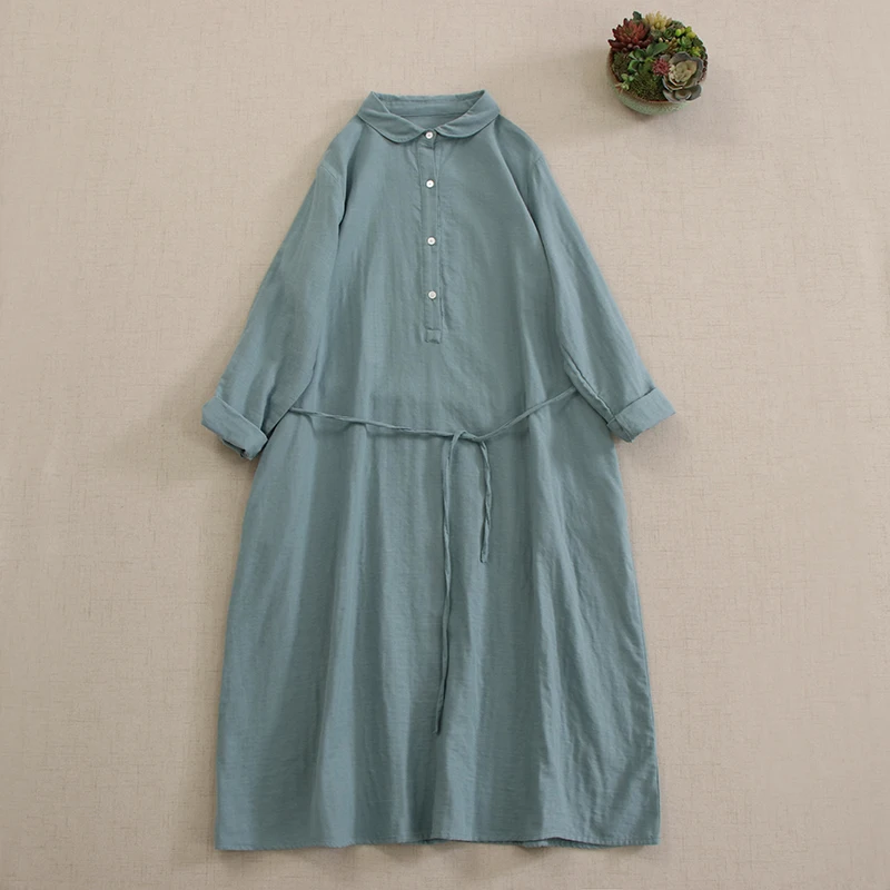 Japonês doce mori menina dupla camada vestido de algodão feminino primavera nova meia gola aberta manga longa casual solto midi vestidos