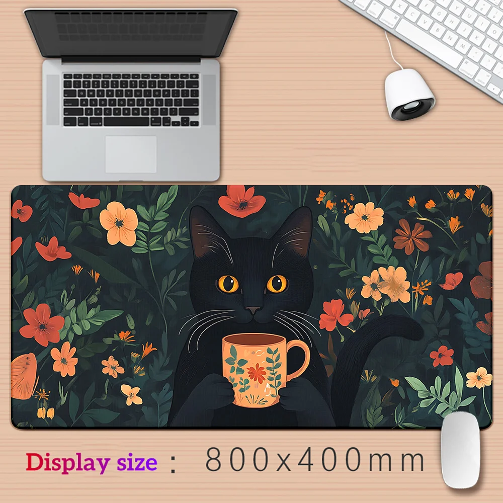 

Black Cat Drinking Coffee Mousepad, Keyboard Gaming Accessories Mouse Mat, Computer Desk Mat, Rubber Anti-Slip Office Mouse Pad