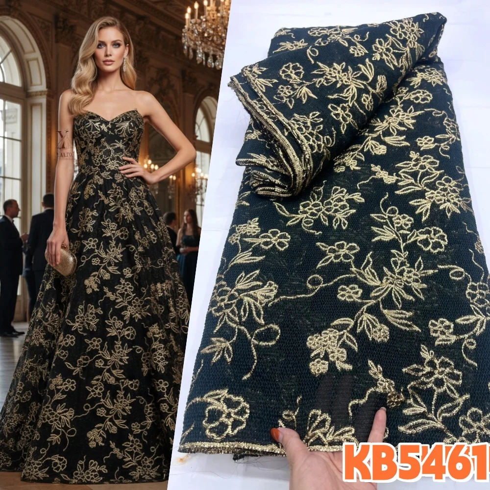 

Black and Gold Lace Fabrics 5 Yards Fabric African Pink Gilding Brocade Lace Fabric French Mesh Net for Wedding Dresses KB5461