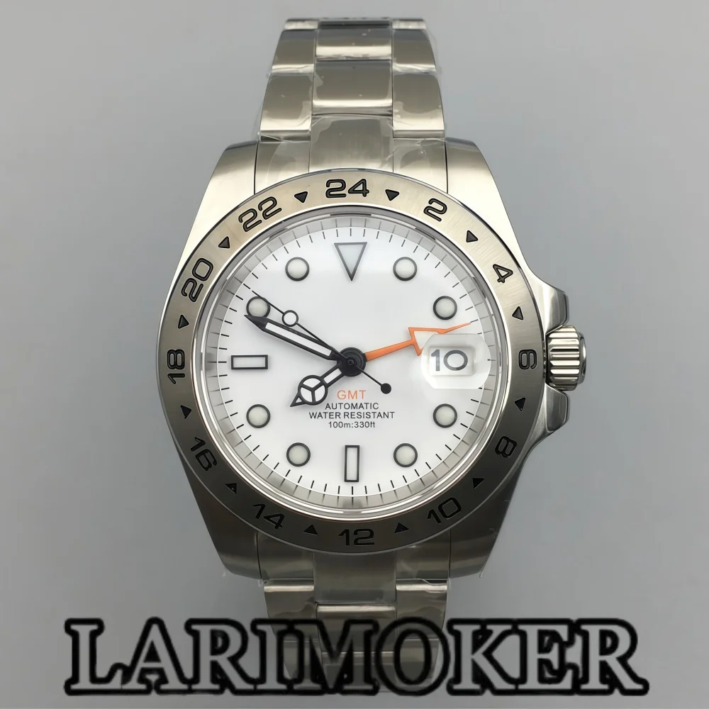 LARIMOKER 40mm 43mm Men's Automatic Mechanical Watch NH34 Movement Stainless Steel Silver Case GMT Watch Hands Sapphire Glass