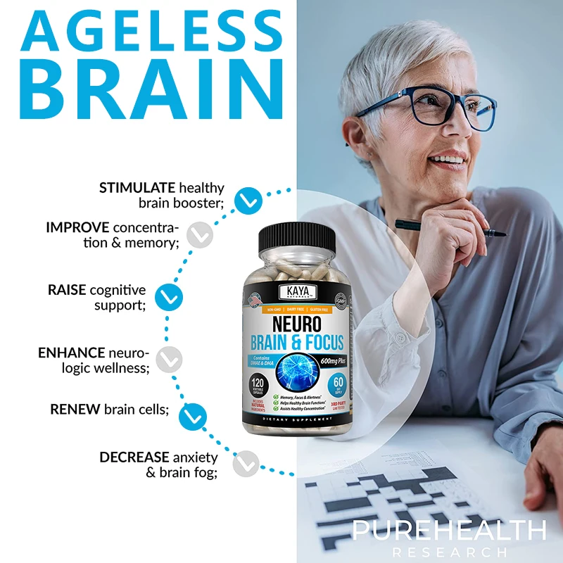 Nootropisch Supplement Voor Geheugen En Focus-Voor Mentale Alertheid, Geheugen, Focus En Aandacht, Cognitie, Neurokines, Non-Gmo