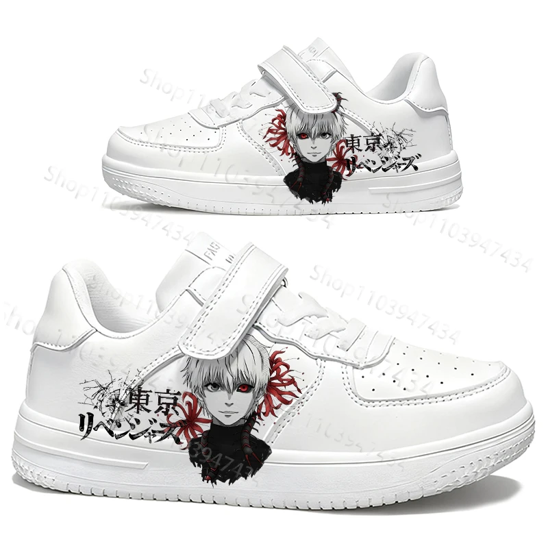 

Kaneki Ken Design breathable Children shoes boys girls PU leather Lace up White Simple casual shoes Christmas Gift