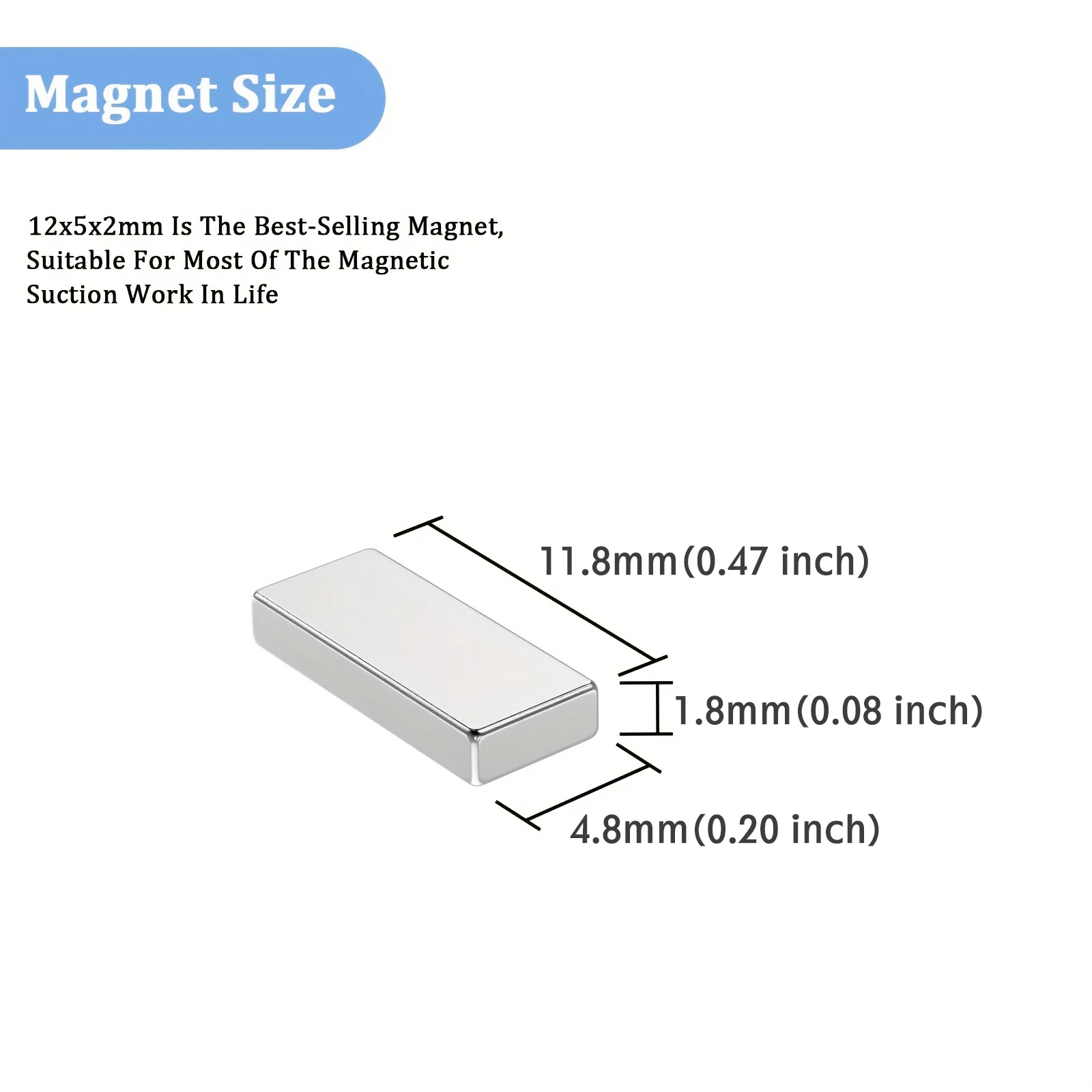 Strong Magnets, 12x5x2mm Strong Magnets Heavy Duty Magnetic Bar with Double-Sided Adhesive, Perfect for Fridge, Garage, Science