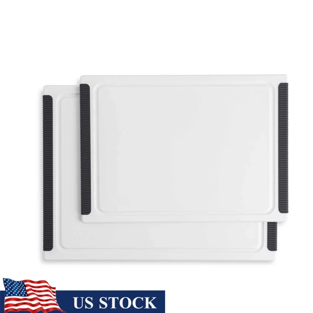 Set di 2 Taglieri in Polipropilene con Impugnature Antiscivolo, Scanalature per il Succo, Superficie Protettiva per le Lame, Leggeri e Resistenti, Utensili da Cucina