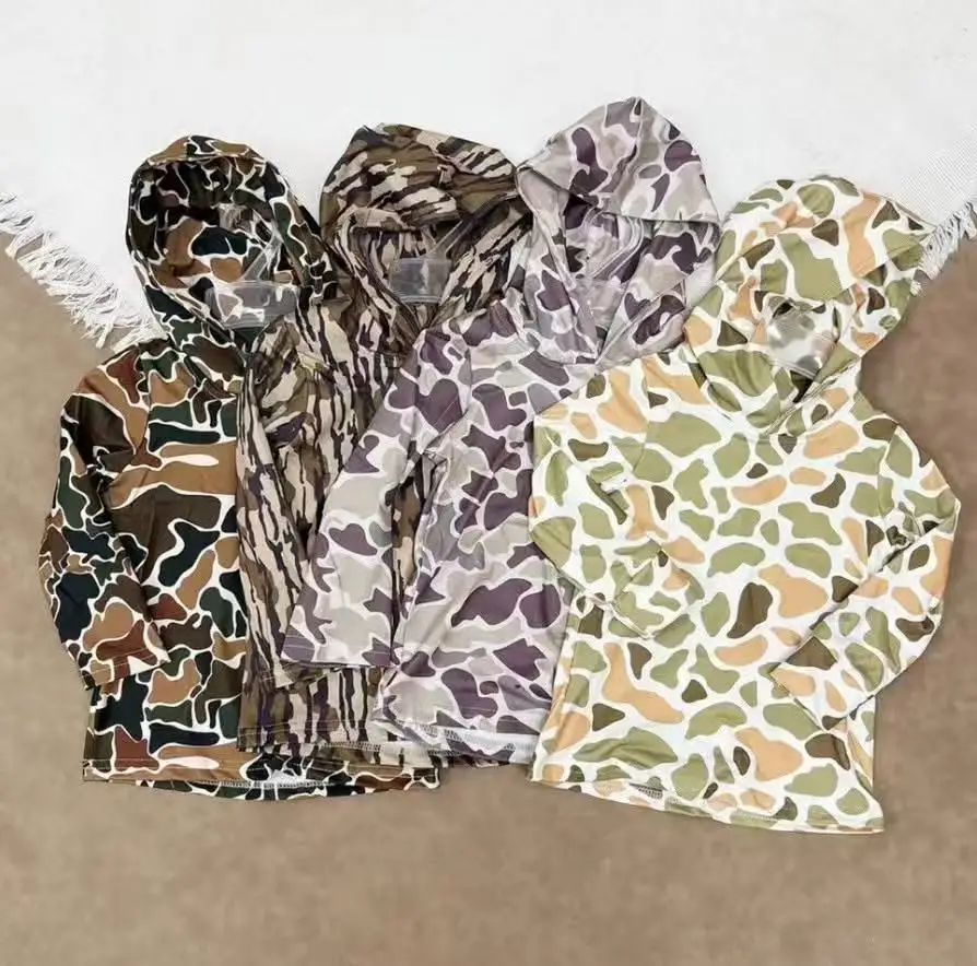 

BT0922 Wholesale New Arrival baby boy clothes Camouflage gray blue hooded long sleeve top Summer Boutique kids clothes girl top