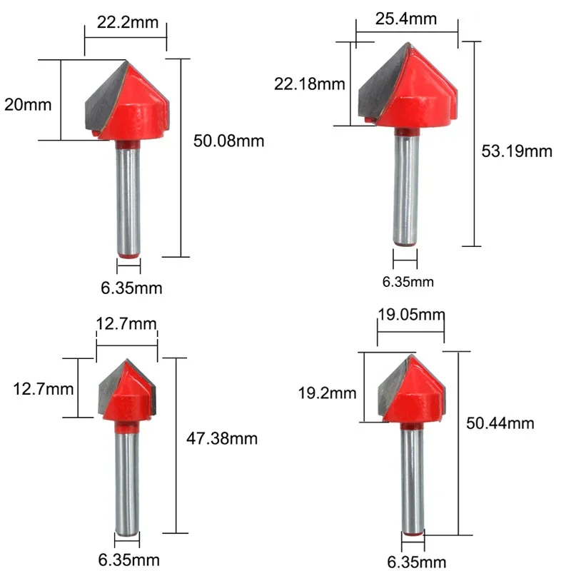 

1pc or 4pcs 6.35mm Shank V Type Router Bit 90 Degree Edge Forming Bevel Woodworking Milling Cutter for Wood Bits