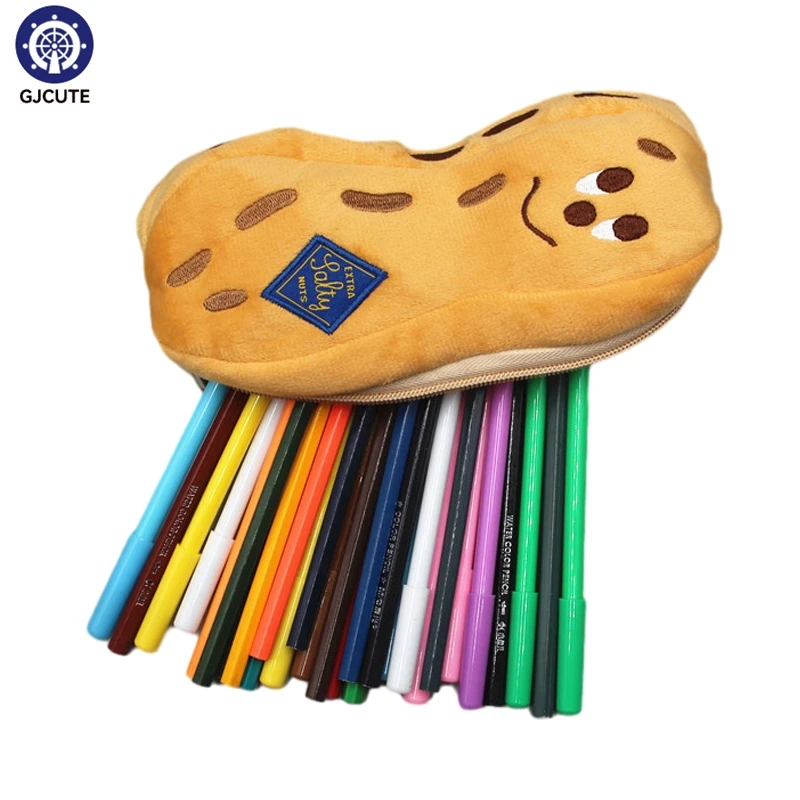 Cute Pencil Case Cosmetic Bag Plush Embroidery Pen Pouch Large Capacity School Supplies Stationery Storage Box