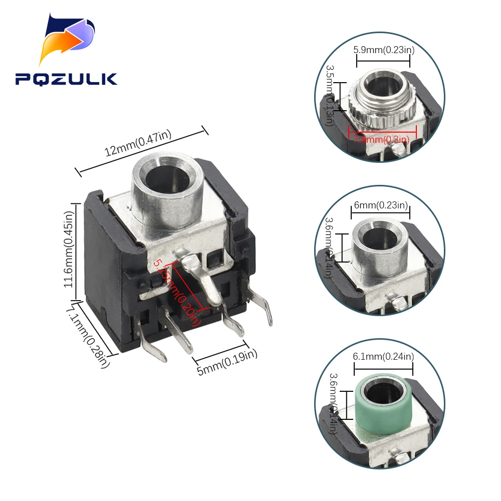 10PCS PJ306 PJ-306 Headphones Plug Female 3.5MM Headphone Socket Double Track Socket Stereo Socket