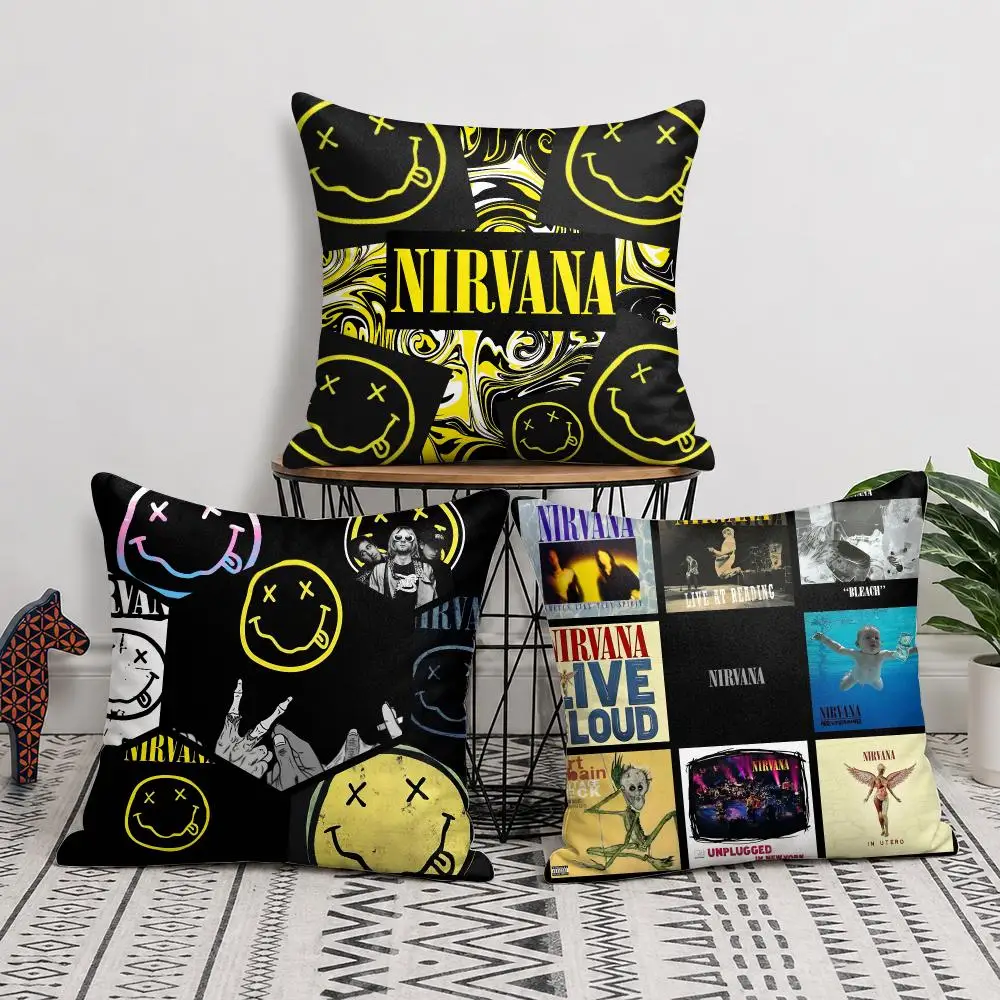 Band Smile-N-NirvanaS Cushion Cover Silky Short Plush Invisible Zipper Dustproof Sofa Pillow Case For Home Decor