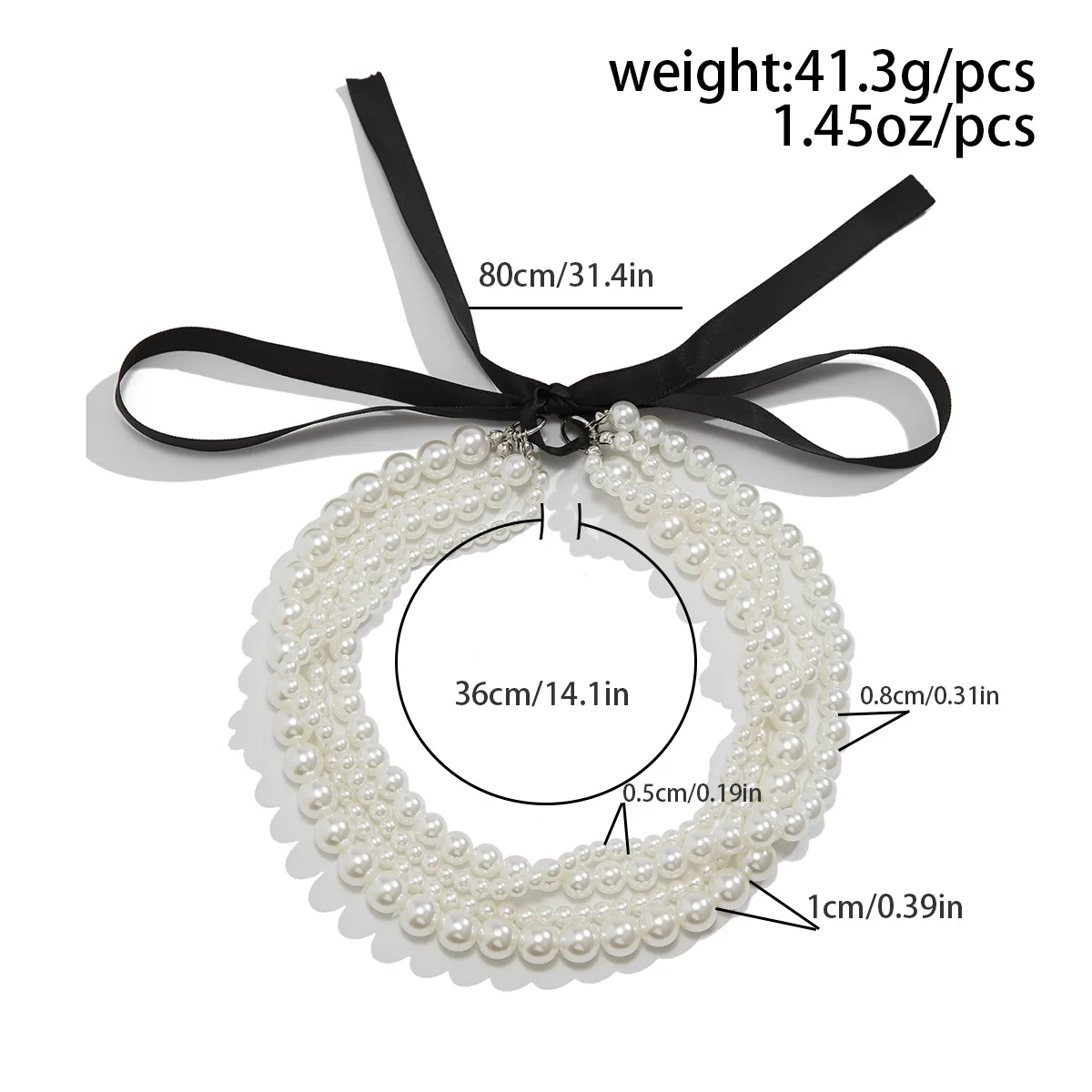 Boho Black Bow Pendant Necklace 2024 Women's Multi Layer Sweet Imitation Pearl Beads Girl Fashion Wedding Jewelry - Image 2