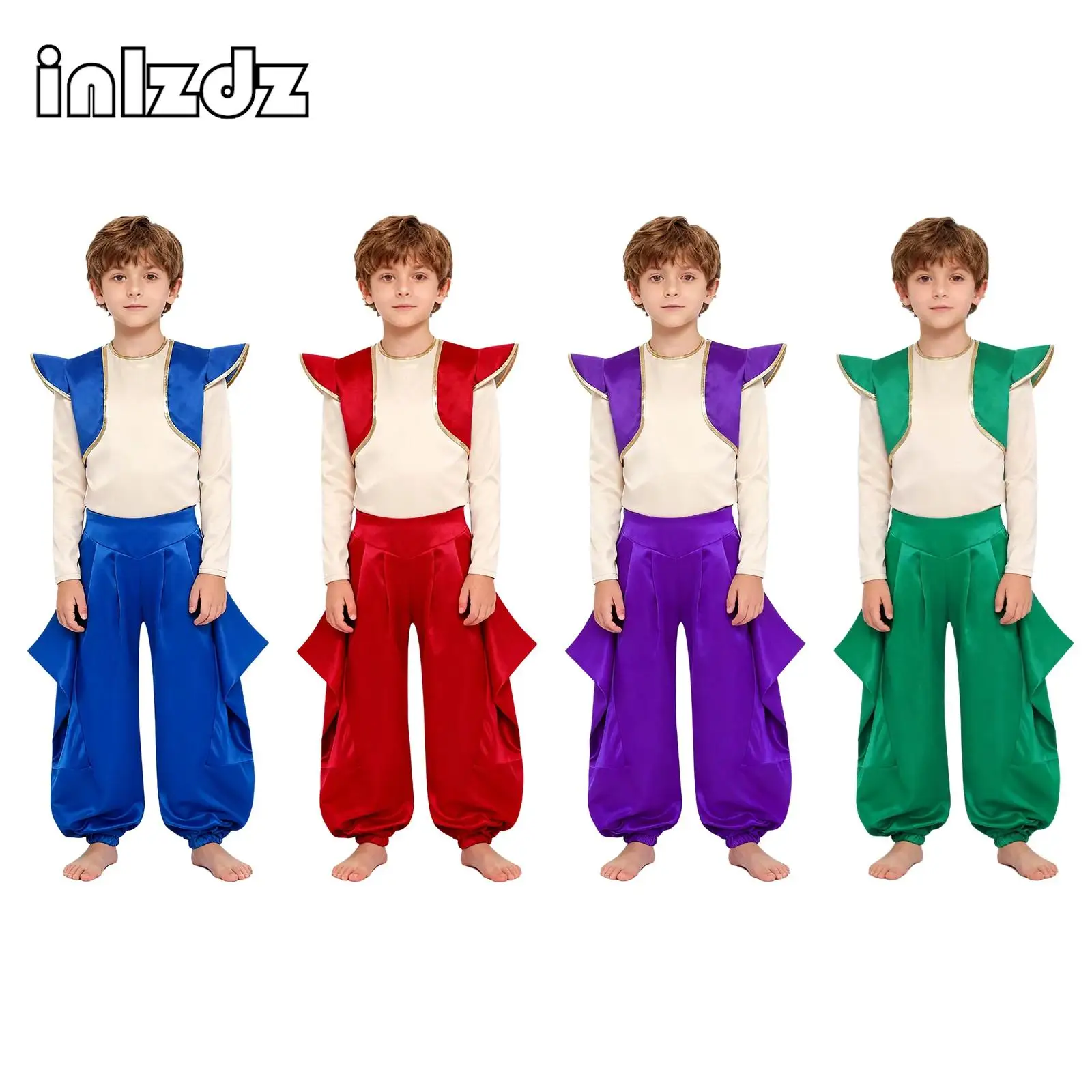 

Boys Arabian Prince Outfit Long Sleeve Fake 2-piece Tops Pants Suit for Halloween Fancy Dress Up Cosplay Party Performance Set