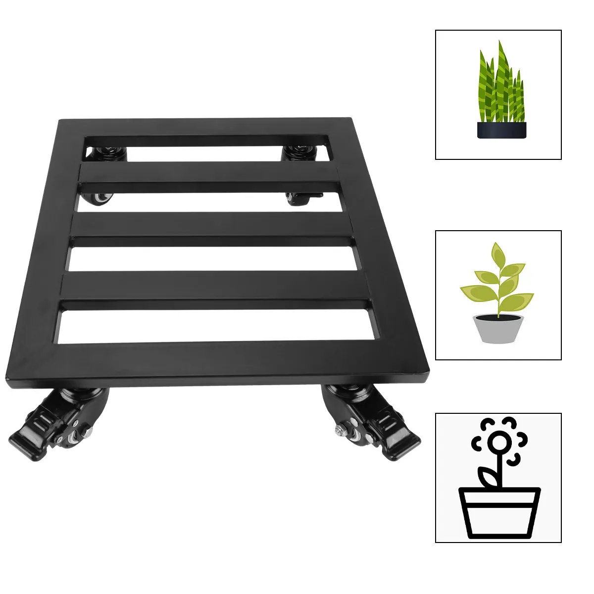 Flower Pot Tray Metal Bonsai Shelf Rolling Plant Stand Black Strong Stable for Indoor Outdoor Heavy Plants Large Pots