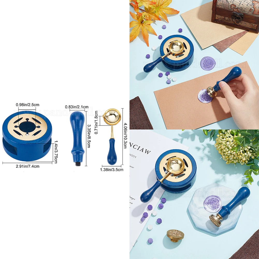 Forno de cera para vedação de madeira, cor azul, retrô, derretimento, alça quente, colher para diy, envelope decorativo, cartões de convite, artesanato