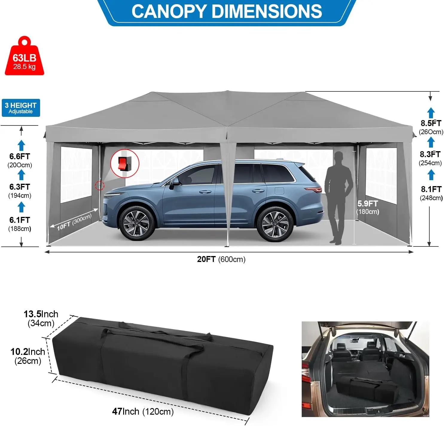 COBIZI Canopy 10x20 Pop Up Canopy Tent with 6 Sidewalls, Waterproof Outdoor Event Shelter Gazebo Sun Shade Portable 10x20