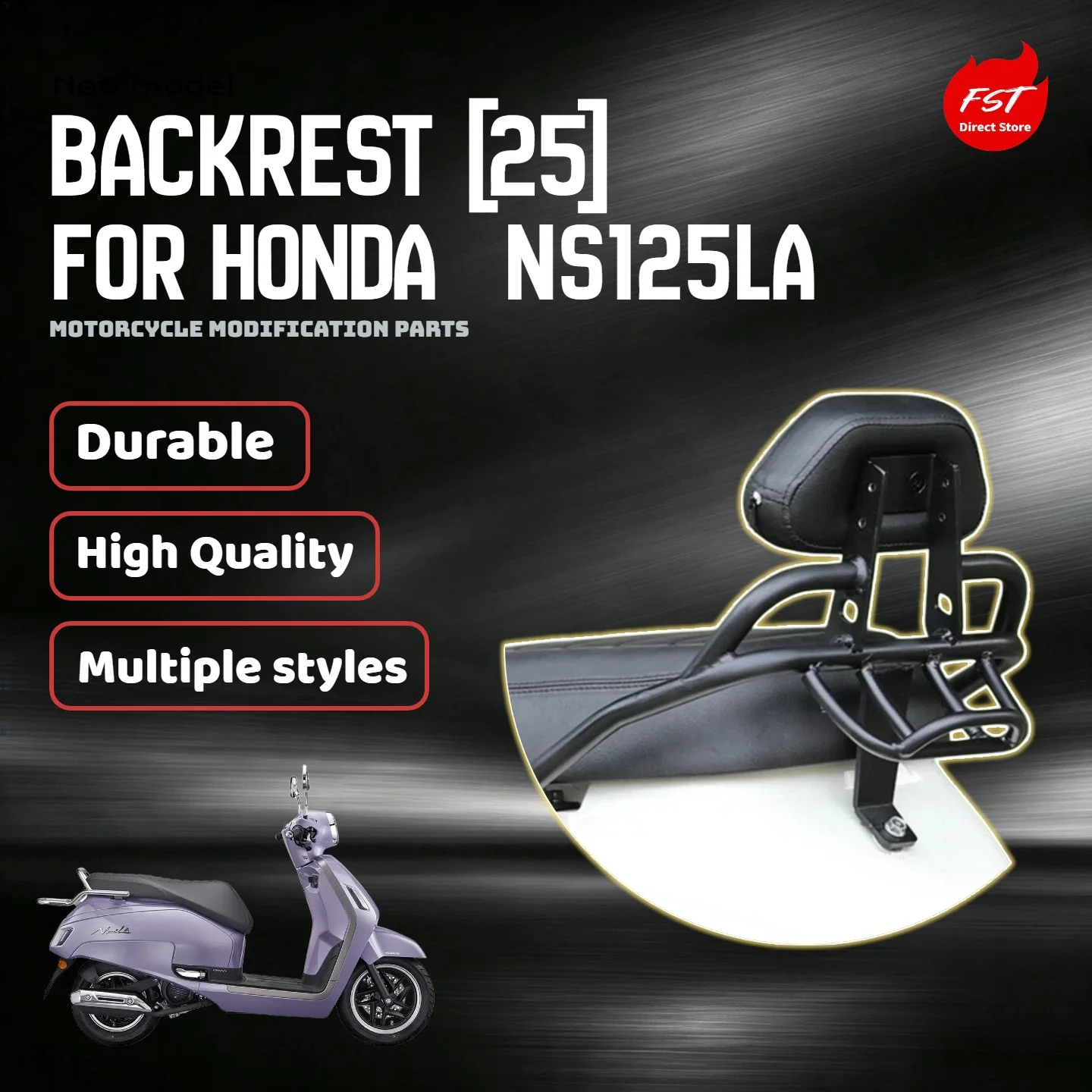 For Honda NS125LA 2025 integrated rear backrest, passenger cushion, damage-free direct installation motorcycle retrofit part