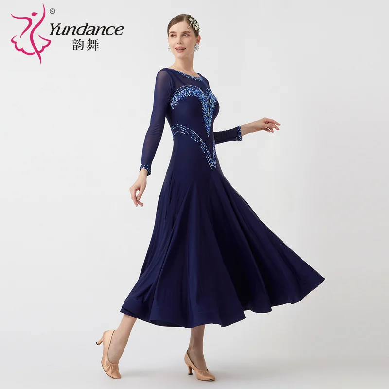 M-23058 New Women Modern Dance Rhinestone Color Diversity Dress Ballroom National Standard Waltz Competition Performance