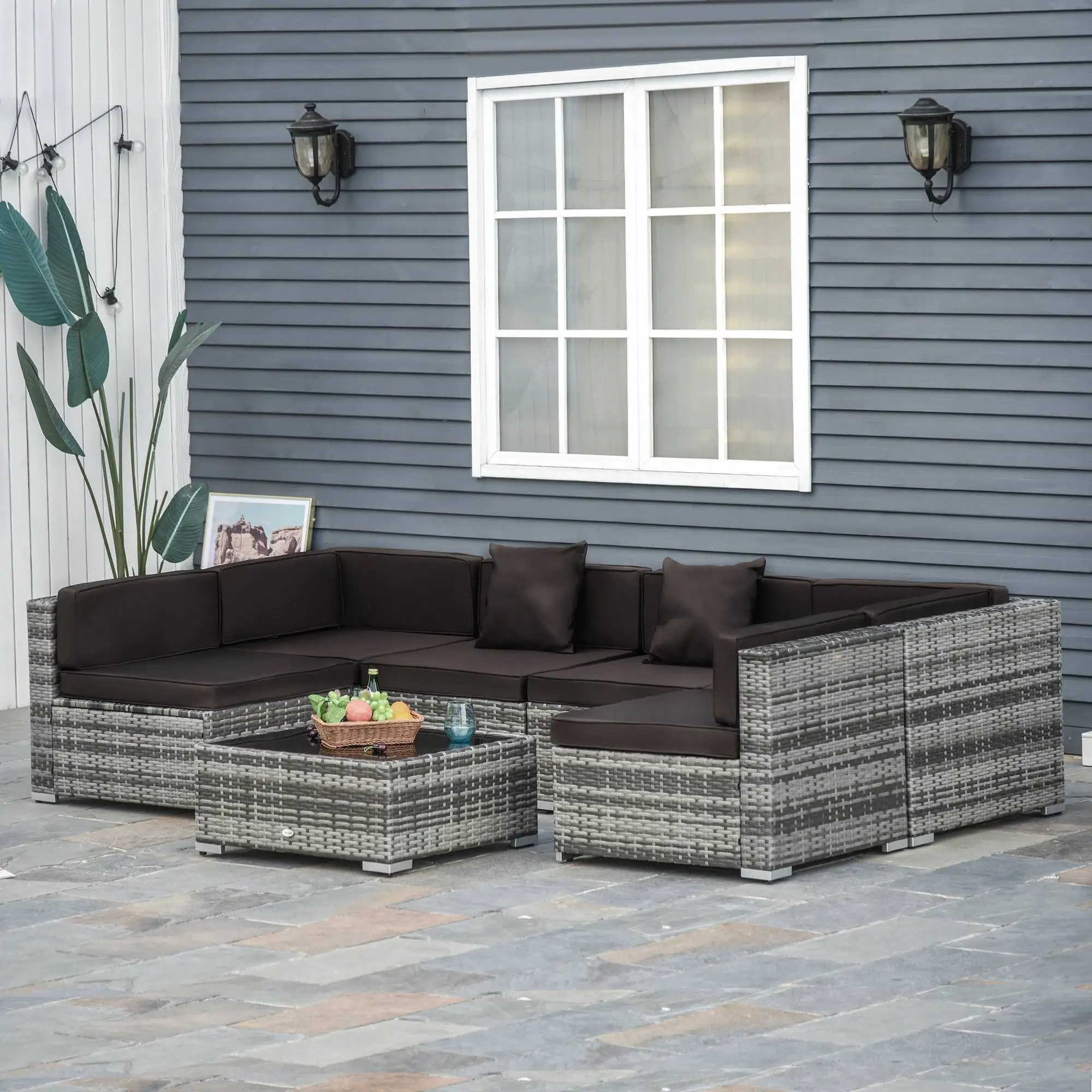 7 件套 Rattan Wicker Sofa Set Sectional Couch Cushioned Furniture Patio Outdoor