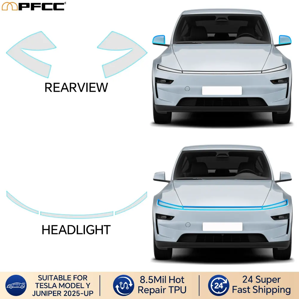 

For Tesla Model Y Juniper 2025 Car Headlight Rearview Mirror B C Pillars Film TPU PPF Clear Sticker Car Paint Protection Film