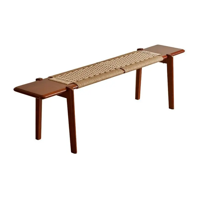 Nordic solid wood rope bench, living room home, high-end entry shoe changing stool
